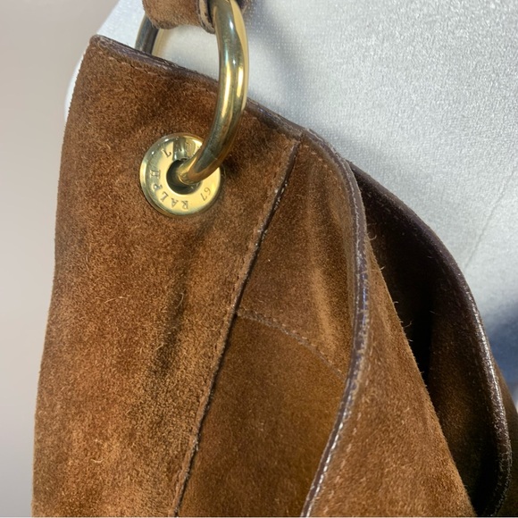 Ralph Lauren Suede Slouchy Hobo Shoulder Bag Logo Gold Plated Accent - Picture 2 of 14